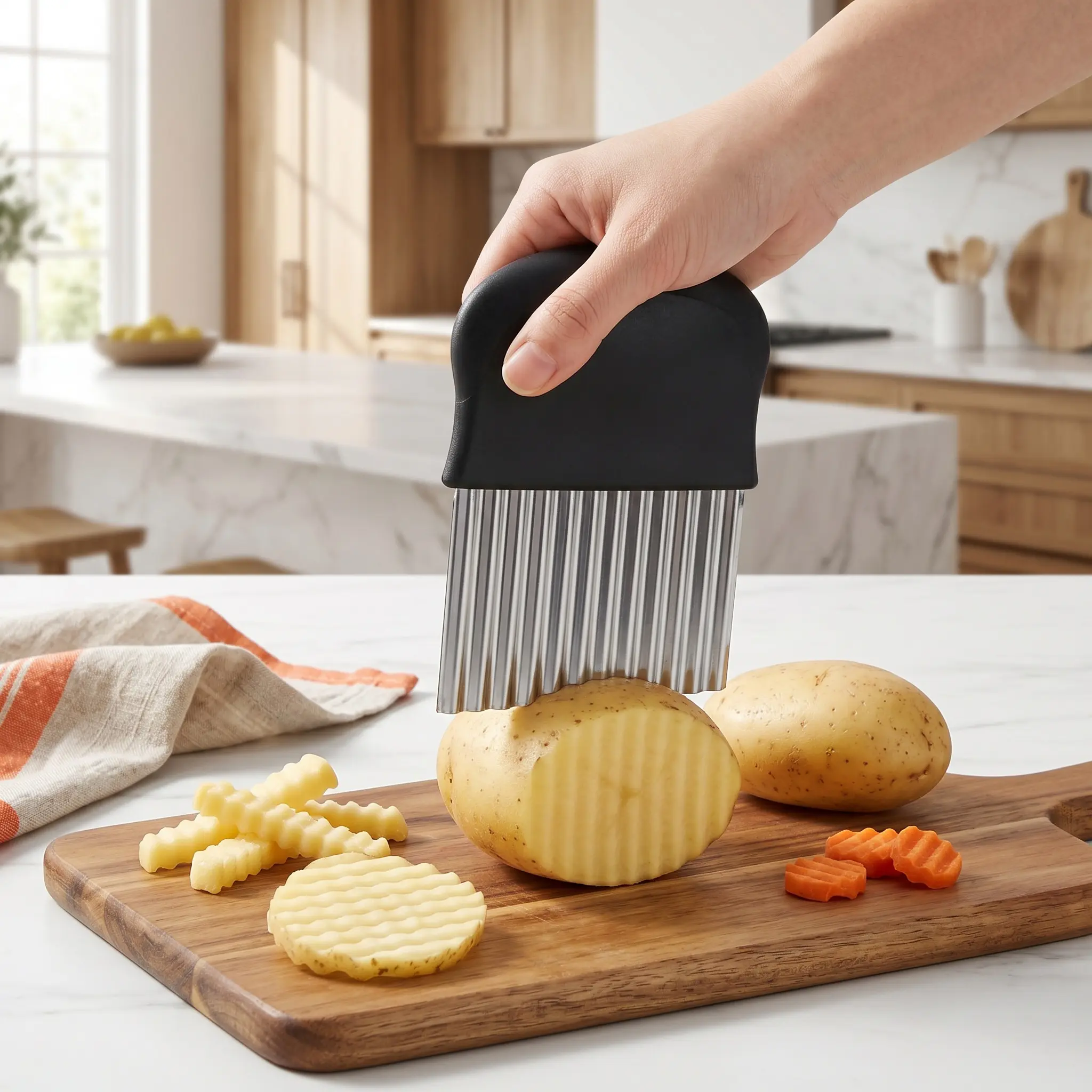 Crinkle Cutter, Non-Slip Silicone Handle - Wavy Cut Potato Slices for Gratin & Casseroles Kitchen supplies -YY1
