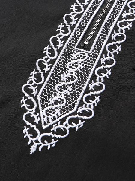 Men's Ethnic Pattern Embroidery Zipper Hooded Robe, Traditional Long Sleeve Pocket Jubba Thobe for Daily Wear, Men's Islamic Clothing for All Seasons, Traditional Arabic Robe