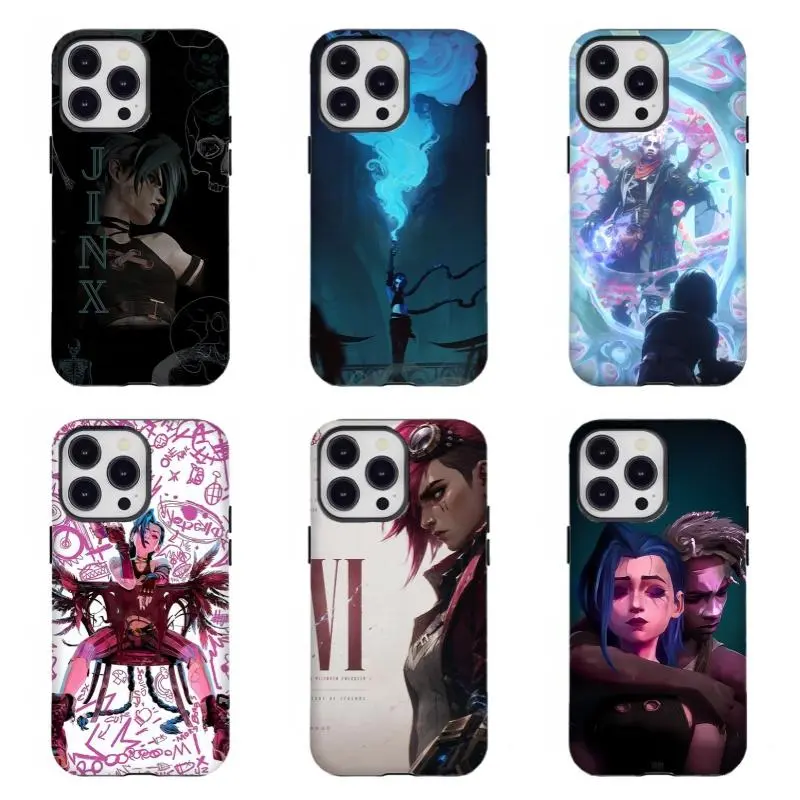 Custom League of Legends Arcane Jinx Vi Ekko Cyberpunk Polycarbonate Wireless Phone Case - Protective Handheld Accessory for iPhone 17/16/15/14/13/12/11 and for Samsung S21-S25, LOL Gamer Gift