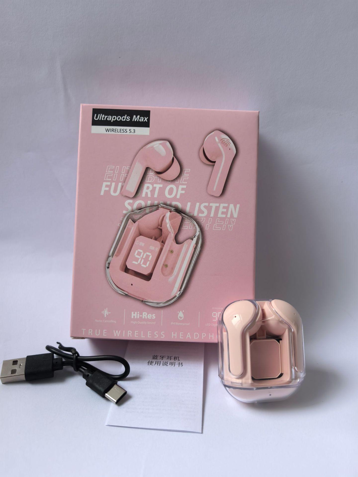 Transparent In-Ear Bluetooth 5.3 Earbuds LED Digital Display Low-Latency for Gaming & Sports