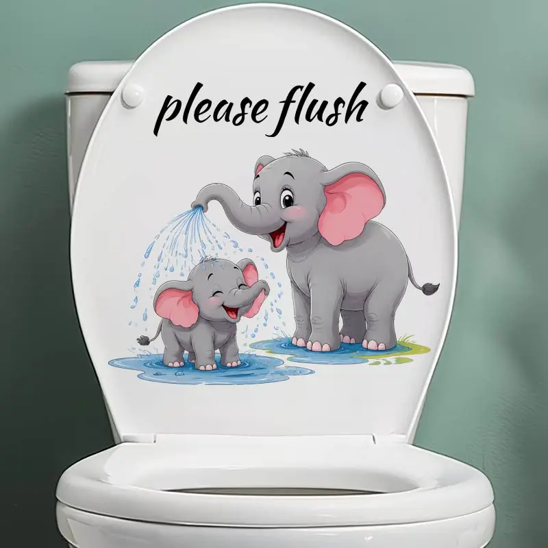 Please Flush Funny Elephant Toilet Seat Sticker – Cute Bathroom Decor Wall Decal, Waterproof Removable Toilet Lid Art, Kids Bathroom Potty Training Decor, Easy Peel & Stick Vinyl, Home Toilet Decoration, Bathroom Decoration Accessories