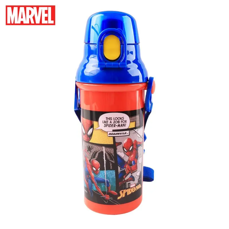 Marvel Official Spider-Man Plastic Water Bottle 480ML, BPA-Free Sports Bottle with Strap, Perfect Back to School Birthday Gift
