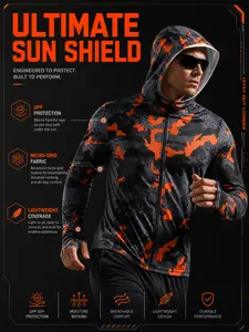 Men's Fish Print Sporty Fitted Jersey, Long Sleeve Breathable Summer Outdoor Clothing, Men's Fishing Apparel, No Button, with Collar