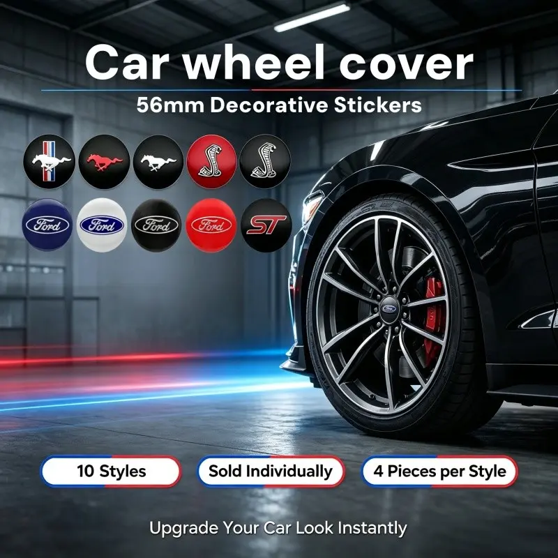 4Pcs 56mm Custom Wheel Hub Center Decals, Dome‑Finished Elastic Vinyl Rim Badge Stickers, Residue‑Free Removable Build, Aggressive‑Look Wheel Trim Parts Compatible with F‑150, Maverick US‑Spec Pickup & SUV Platforms