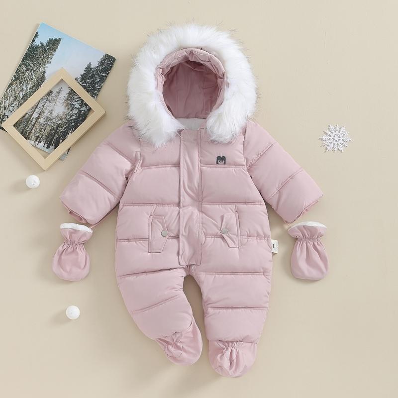 Baby Winter Snowsuit Infant Coat Romper Warm Outwear Hooded Puffer Jacket Footie Jumpsuit Bodysuit Boys Cotton Blend Multi-color Casual Outfit