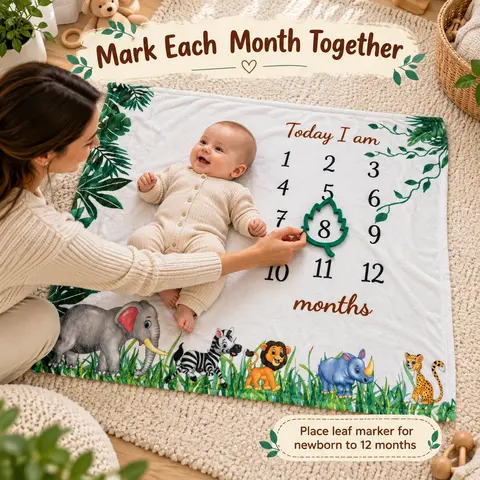 Vmaisi Baby Milestone Blanket - Soft Swaddling Photo Prop with Number, 100x80 cm Growth Tracker, Blankets & Throws for 9-12 Months Infants, Baby Shower Gifts