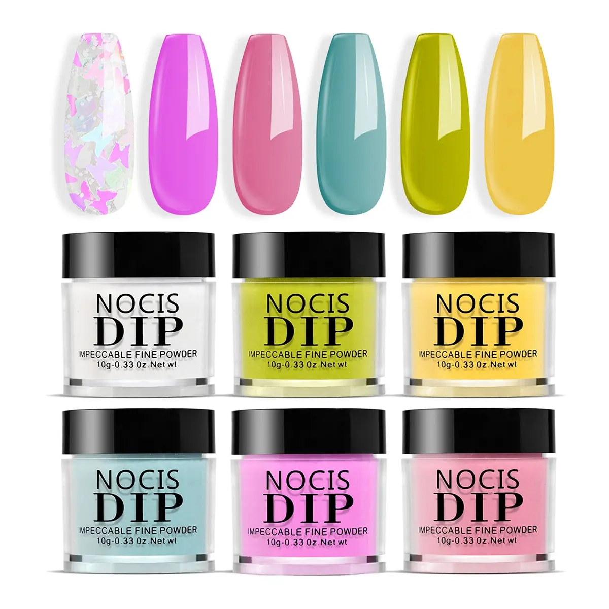 Nocis 6 Color Nail Dip Powder Kit, Fresh Summer Colors, 10g Single Bottle, Home Use, Trendy Nail Art Shades, Manicure