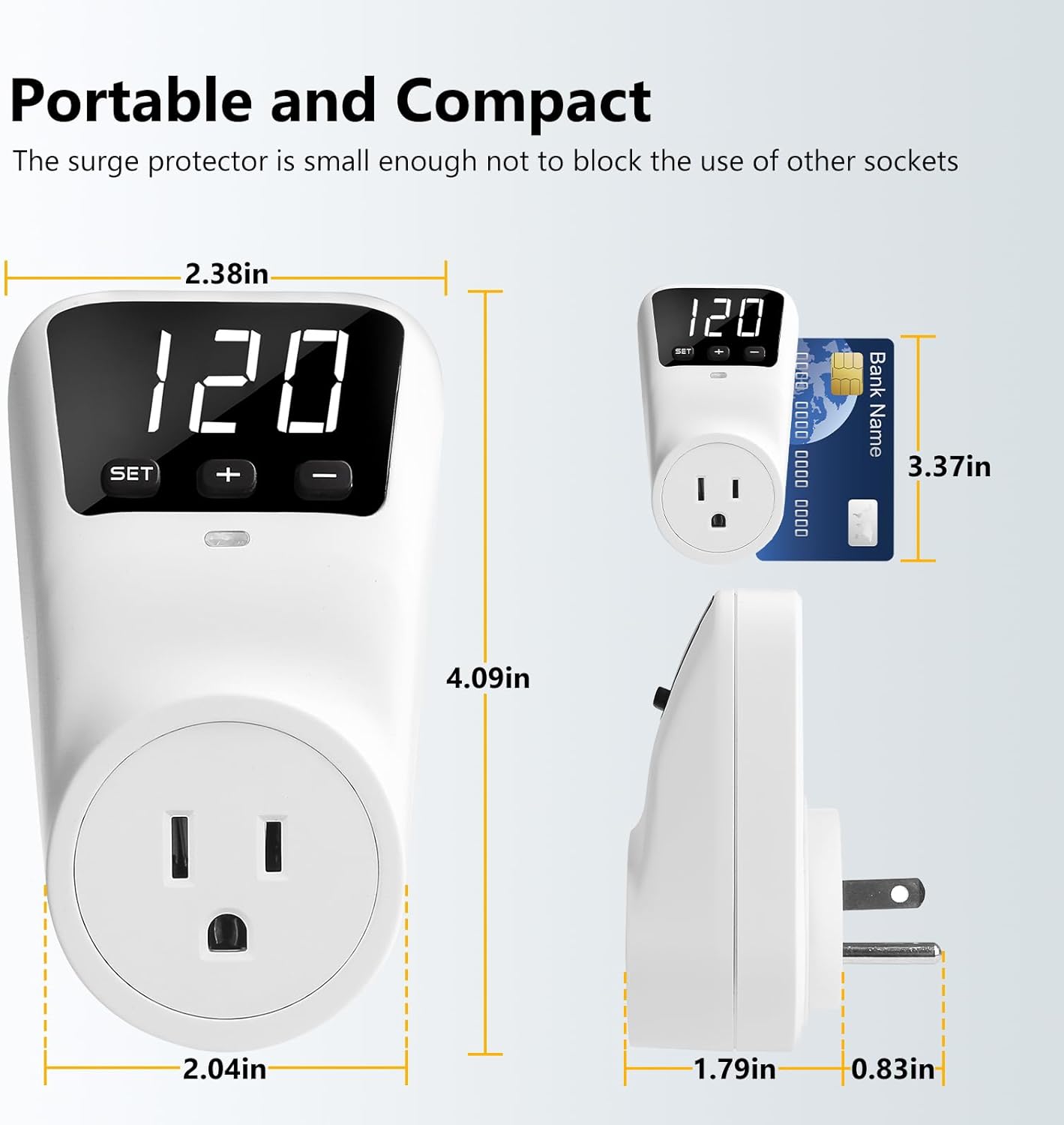 Surge Protector, 1800W Wall Surge Protector for Refrigerator, TV, PC, Home Appliance,  Regulator with LED Display Screen, Adjustable  Protector, 15A, 120V, 2 Pack