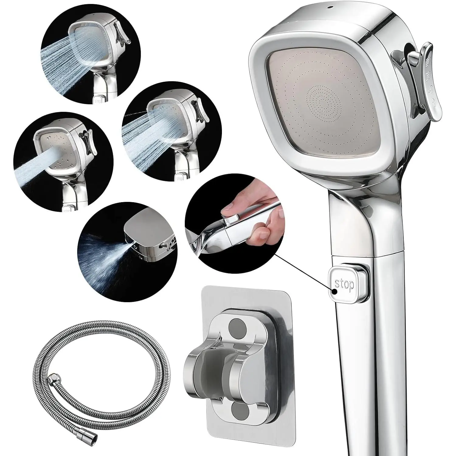 RV Shower  with Hose and  Off , High  Camper/RV Shower  , 4 Setting, 60 inch Hose, Water-Saving, Chrome