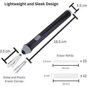 Automatic Portable Battery Operated Plastic Electric Eraser Pen with 22 Additional Replaceable Rubber Refills for Graphite Technical Drawing Art Sketch (Black)