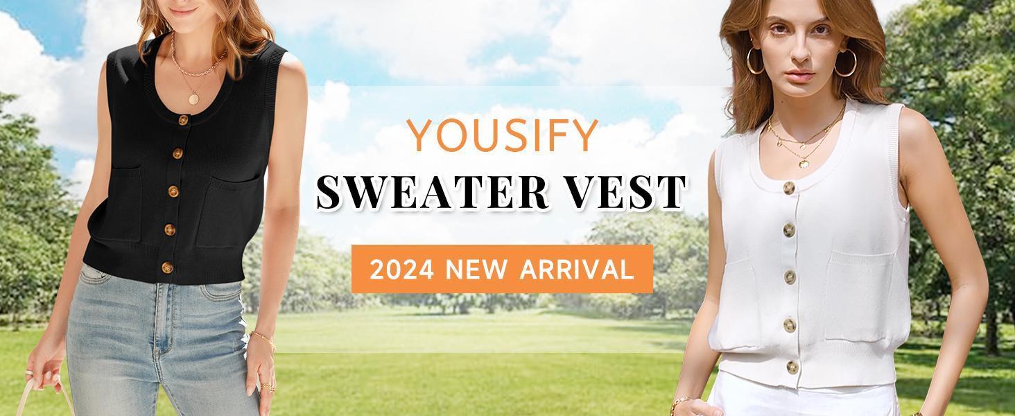 Imily Bela Womens Sweater Vest Summer Ribbed Tank Tops Sleeveless Button Down Shirts Scoop Neck Top for Women