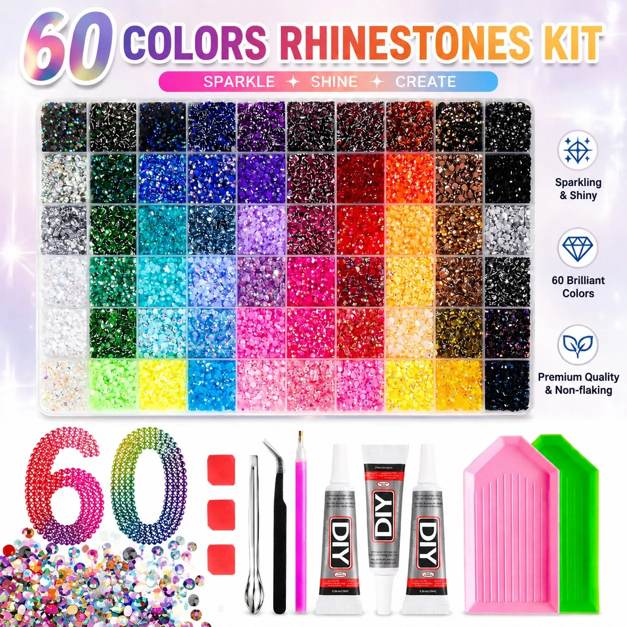 1Box IRIDESCENT COLOR-3/4/5mm 60 Colors Trendy Flatback Crystal Nail Bedazzling Rhinestones Kit Multi-colors Shinny Semi-circular AB Jelly Resin Gems Nail Rhinestones Jewelry DIY Nail Art Crafts Manicure Nail Art