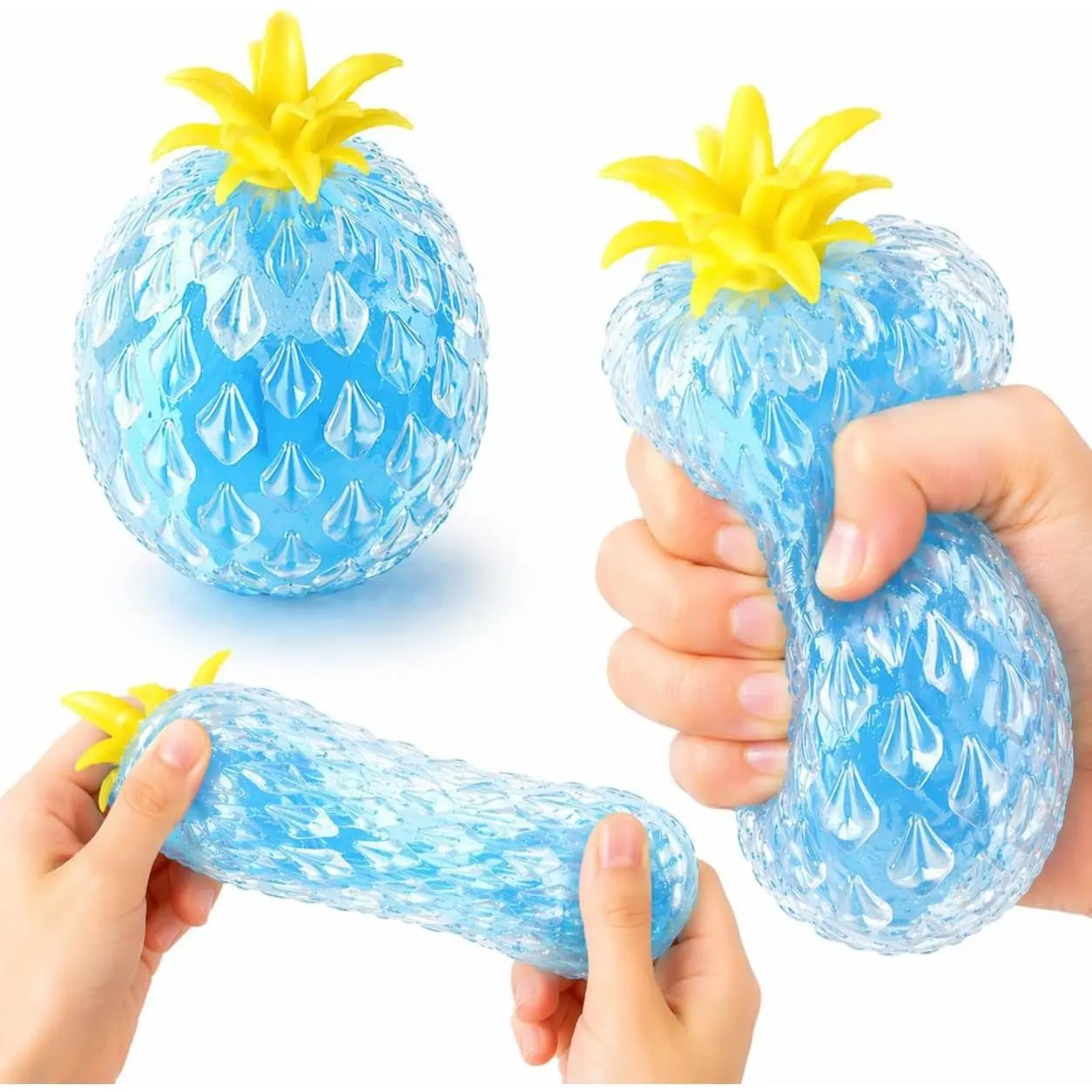Pineapple Stress Ball, Pressure Release，Party GiftsToysSensory Stress Relief Toy Stretch Squeeze Ball Stress Anxiety Relief Fruit Squishies Sensory (Blue)
