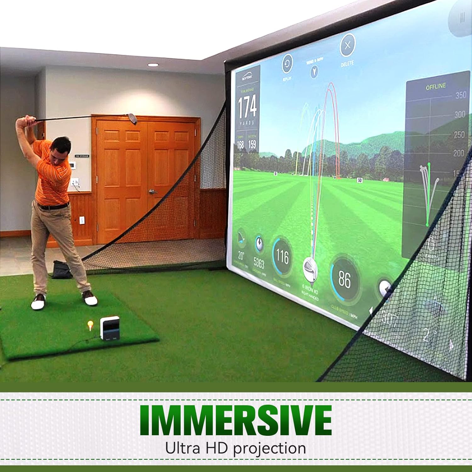 Golf Simulator  Screen: 7mm Thickened Golf  Screen for Indoor//Garage  - Ultra Clear 10ft  Screen with 32 count Grommets Holes, 5 Size Options