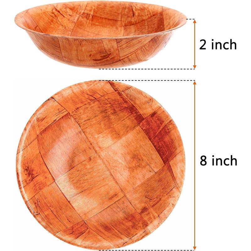 8 Pack Wooden Woven Salad Bowl, 8 Inch Stackable Round  Serving Bowl, Rustic Mixing Bowl for Salad, Fruits, Vegetables,  Birch
