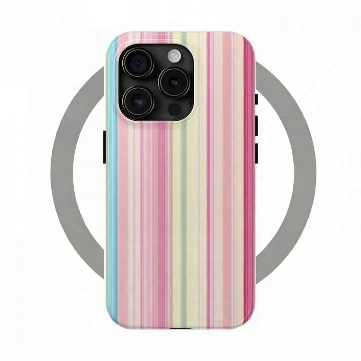 PORODO Magnetic Snap-On Soft Touch Smartphone Cover - Vibrant Striped Dual-Layer Preppy Street Case, Polycarbonate Sturdy Shockproof Protection, Handheld Soft Feel, for iPhone 17/16/15/14 ProMax/14 Plus/13/12 ProMax/Plus/Pro Devices, Summer Gift