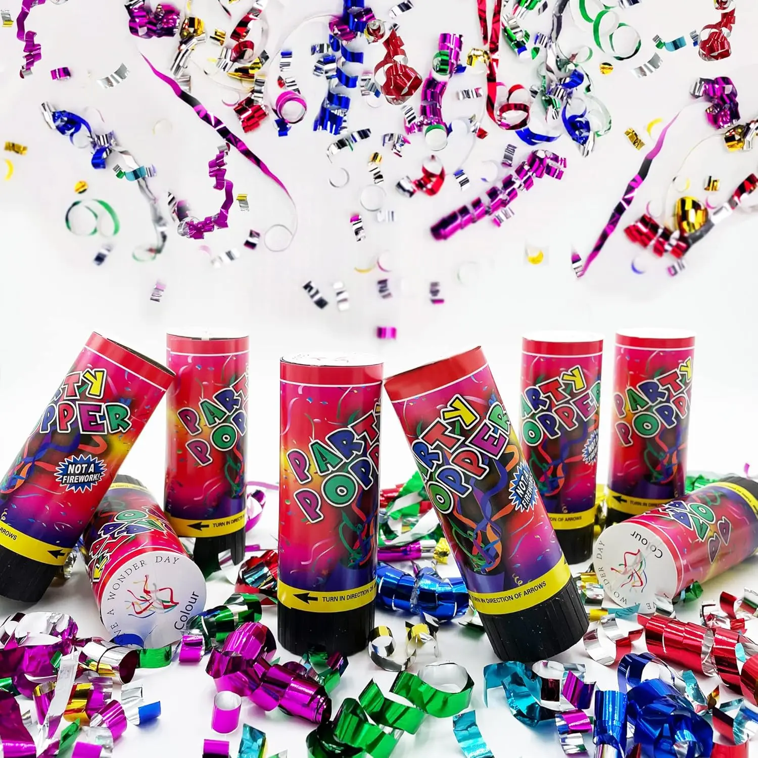 8-Pack Compact PE Material Spring-Action Confetti Poppers Cannons, Multicolor Festive & Party Supplies for Weddings, Event Favors
