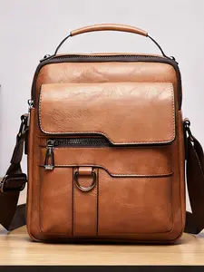 1pc PU Leather Crossbody Bag, Retro Street Style, Large Capacity, Adjustable Shoulder Strap, Casual Messenger Bag for All Seasons