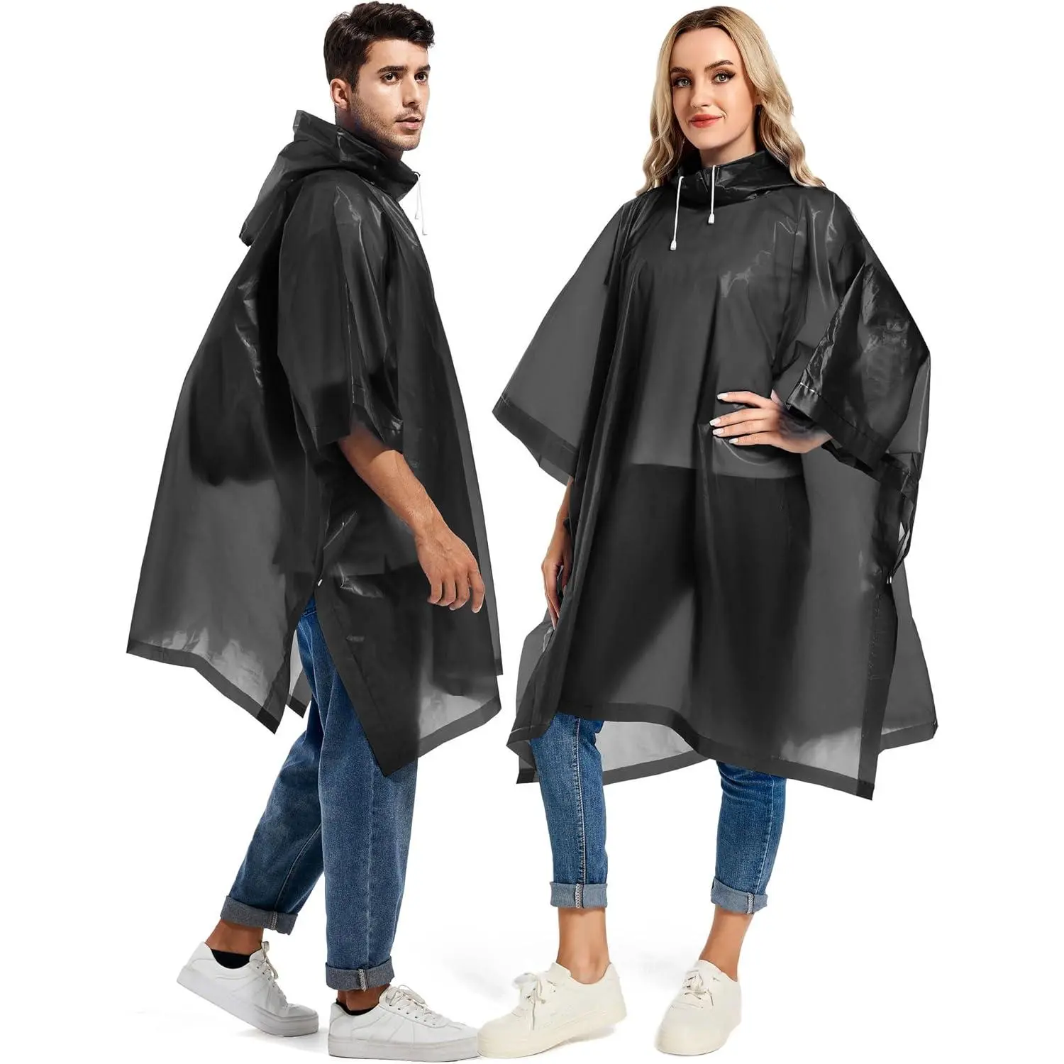 2 Pack Adult Reusable Rain Ponchos - Heavy Duty Emergency Survival Rain Coat With Adjustable Hood