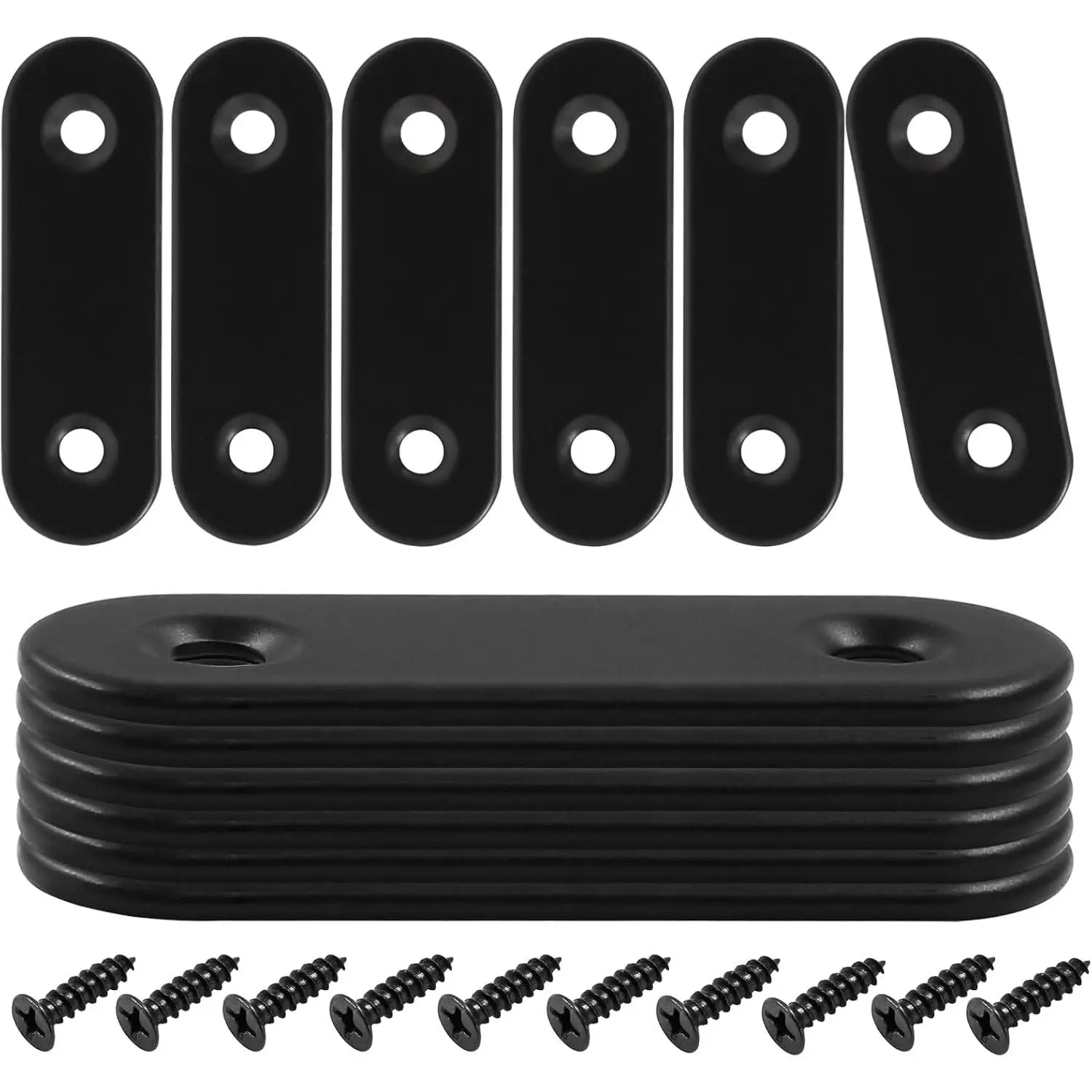 12 count 2 Inch Black Straight Brackets, Stainless Steel Brace | Steel Build, Anti-, Screws And Driver Included, Pre-Drilled For Easy Setup, Fits Chairs, Tables And Cabinets