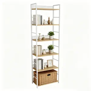 6 Tier Diamond Mesh Storage Shelf Steel Frame Wood Shelves Heavy Duty Display Rack for Living Room Office Kitchen Storage
