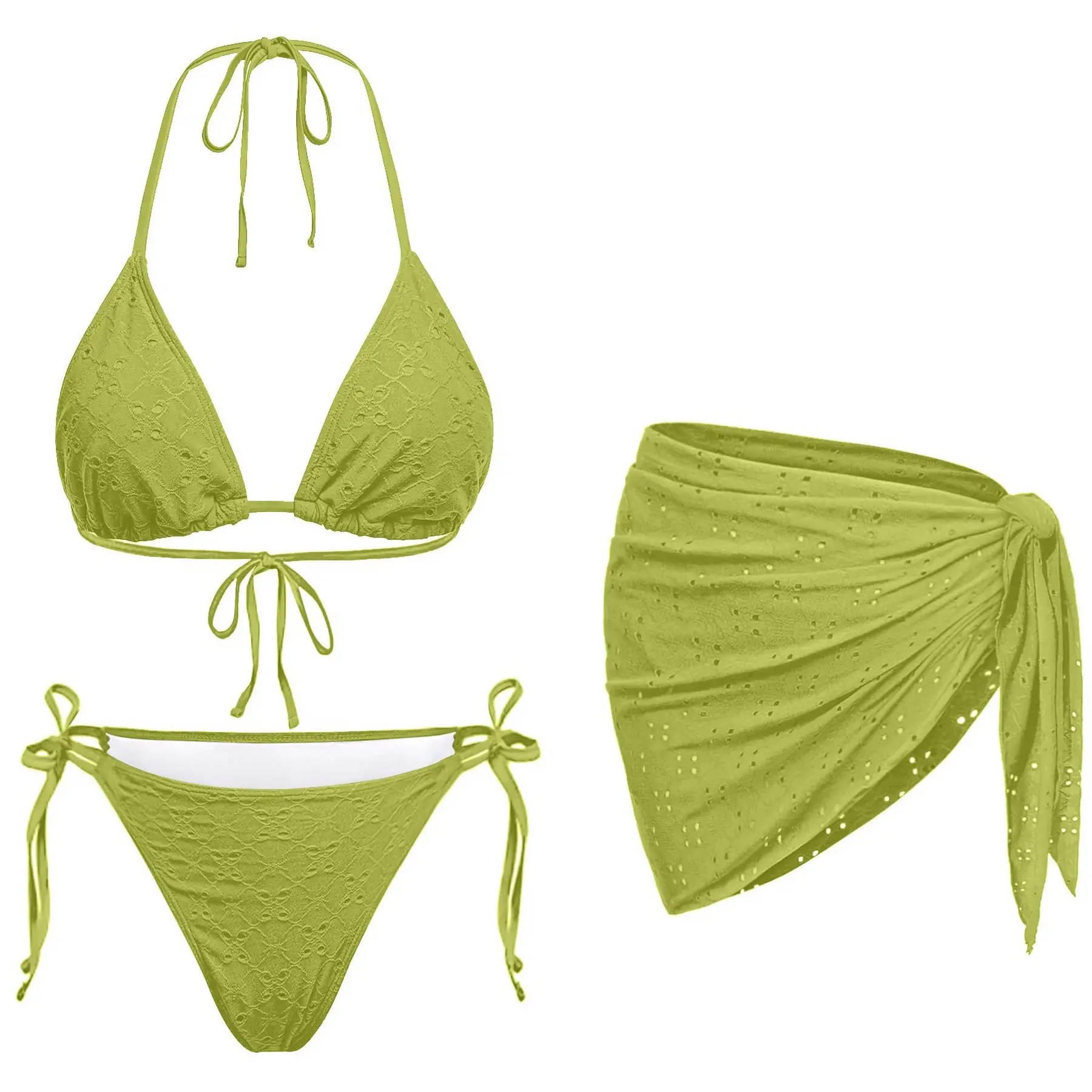 Daci Women Three Piece Bikini Sets - Sexy String Triangle Swimsuits Halter Bathing Suits with Cover Up