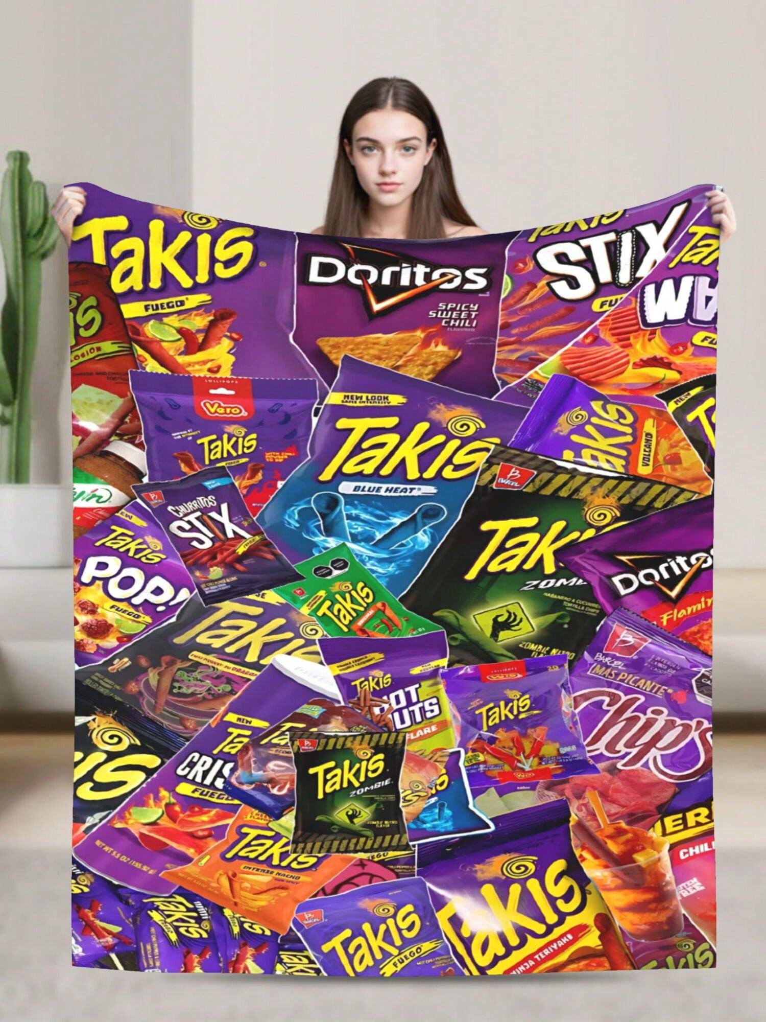 1pcs Soft Personalised Takis Merch Flannel Thick Blanket, Suitable For Sofa, Bed, Living Room, Travel, Office, Shawl, Nap Blanket, Air Conditioning Blanket, Bed Sheet, Camping, Ideal Gift, Daily Gift