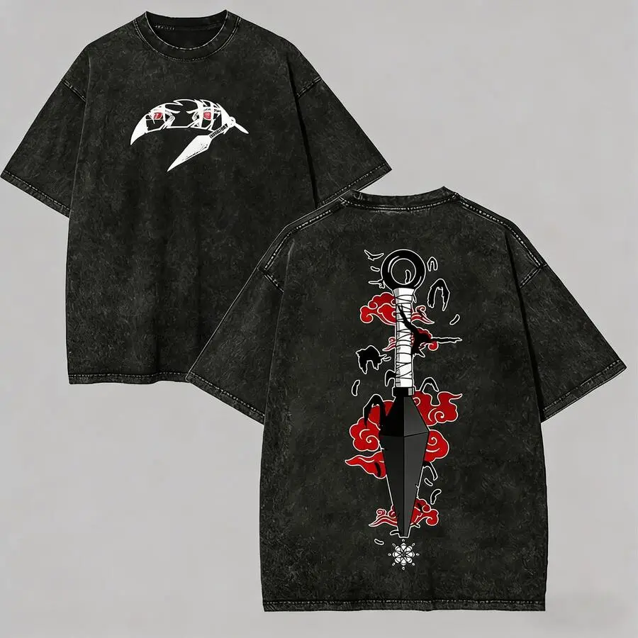 Trendy Ninja Kunai Sharingan Anime Cotton T-Shirt with Short Sleeves and Crew Neck, Retro Casual Daily Cosplay for Men and Women, Everyday Streetwear Tee