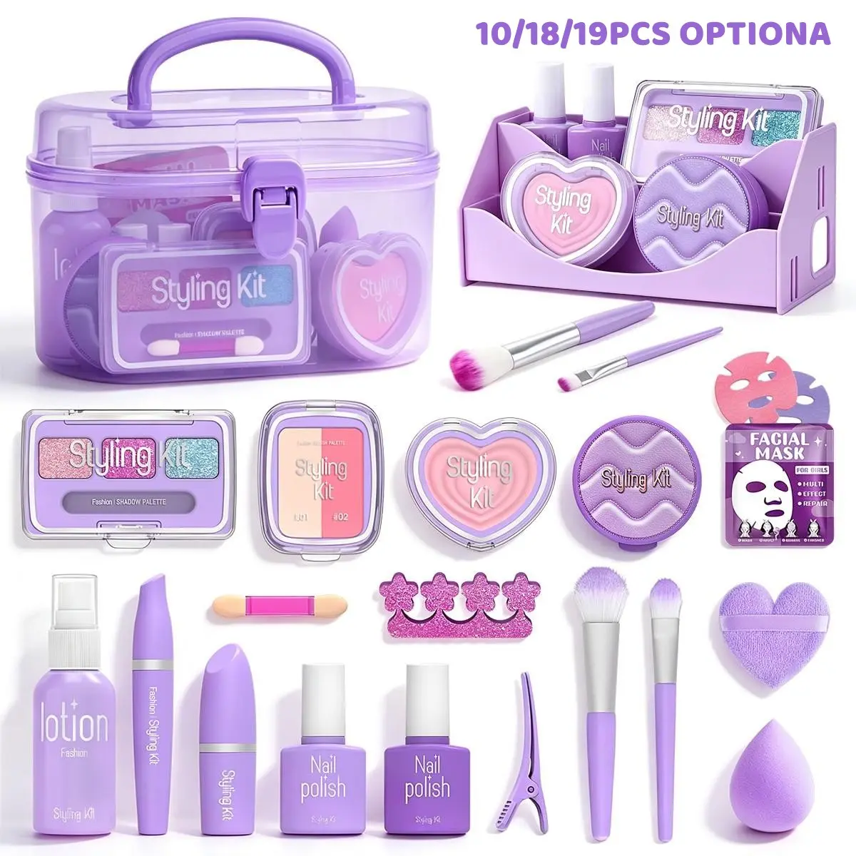 Girl Simulation Makeup Toy, Safe Non-Allergic Cosmetics Props, Rich Beauty Accessories, Portable Storage Box, Princess Role Play Toy
