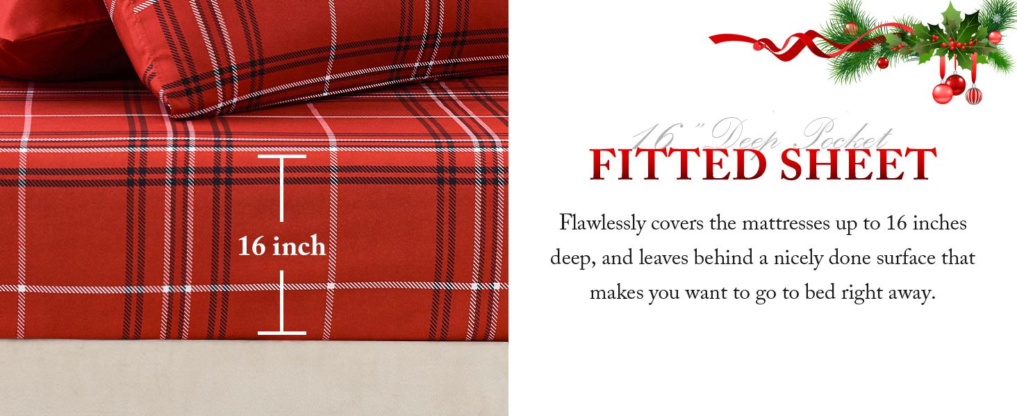 Christmas Comforter Set, 7 Pieces Bed in a Bag, Christmas Bedding Sets with Comforter, Flat Sheet, Fitted Sheet, 2 Embroidered Pillowcases, and 2 Printed Pillowcases, King