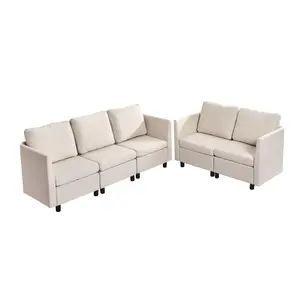 VEVOR Modular Sectional Sofa, Modern 5-Seater Modular Sofa with Hidden Storage, Cloud Sectional Couch with High Rebound Sponge, Solid Wood Frame Upholstered Comfy Couch for Living Room, Bedroom, Beige