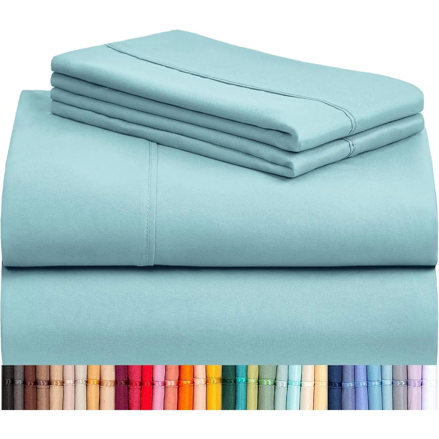 4 PC Queen Sheet Set, Queen Size, Deep Pockets 18" Wrinkle Free Cooling Bed Sheets Machine Washable Hotel Bedding Silky Soft - Aqua Queen