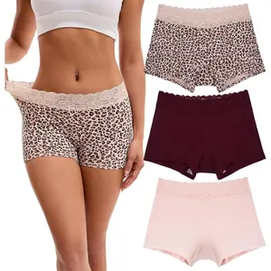 INNERSY Women's 3-Pack Cotton Soft Lace Boxer Briefs, Comfortable Panty Boyshorts Underwear