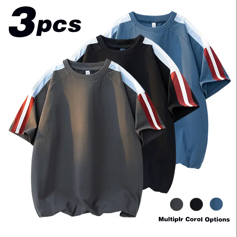 [ summer vibes ] Summer Trendy Brand Color Contrast Splicing Half Sleeve T-shirt for Men, Loose, Casual, Fashionable, ersatile T-shirt