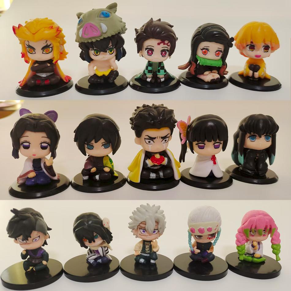 Demon Slayer Figure Toy Anime Kimetsu no Yaiba Q Version Sitting Tanjiro Nidouzi Inosuke Zenizu PVD Figurine Model Doll Gifts