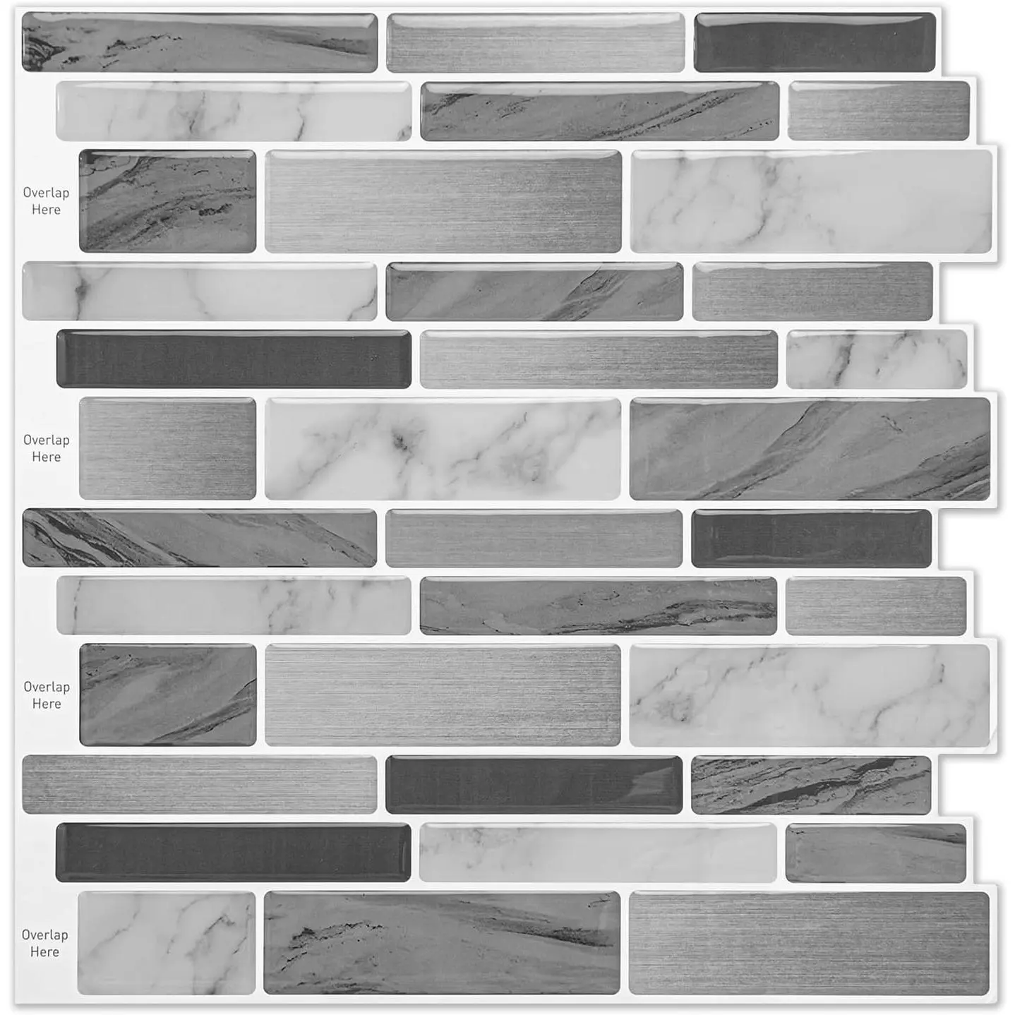 Peel and Stick Backsplash Tile for, Stick on Tile on Wall, (Grey Marbling)