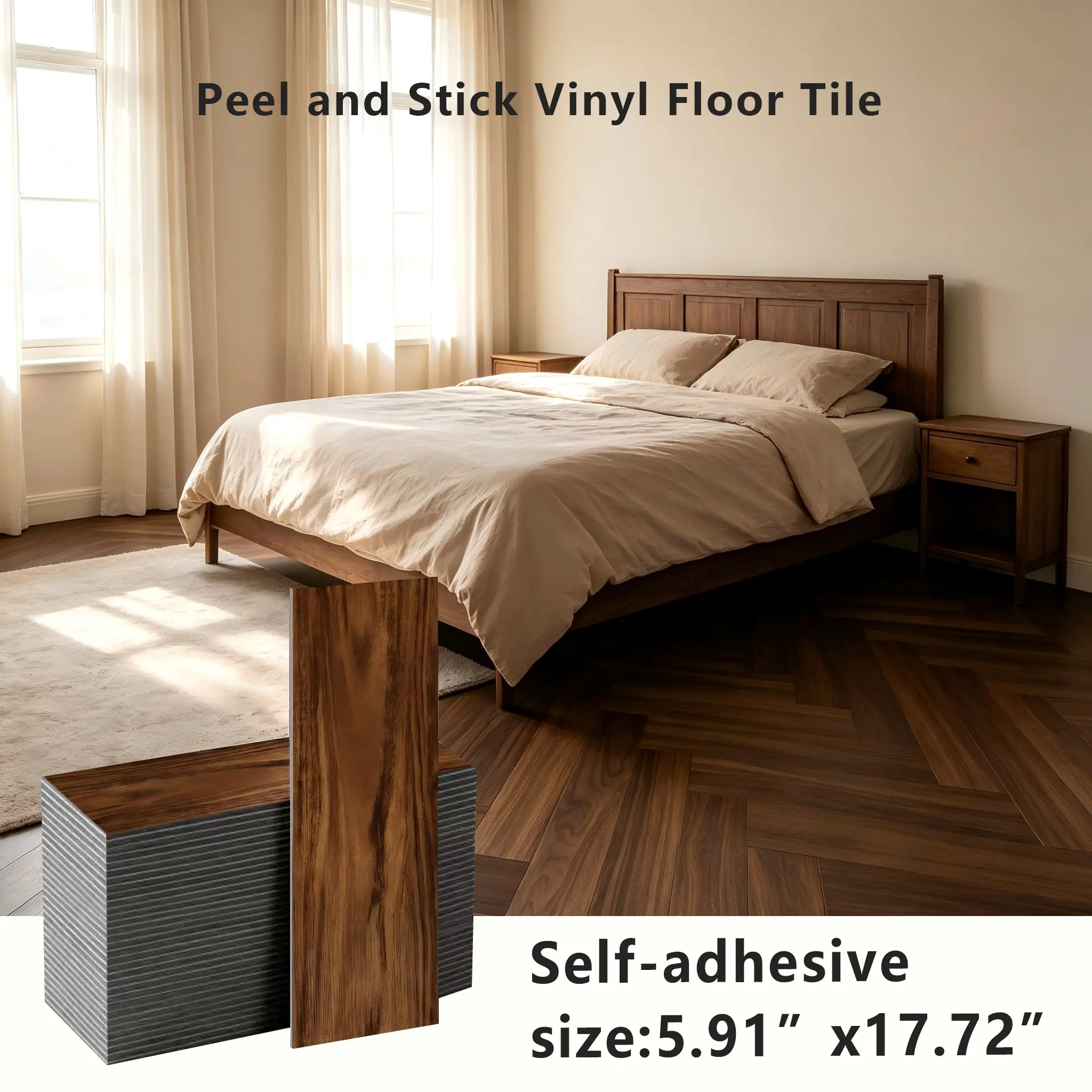 Peel and Stick PVC Floor Planks, 15x45cm, Waterproof Wood Grain, Self-Adhesive Vinyl, Scratch Resistant, Removable, Home Renovation