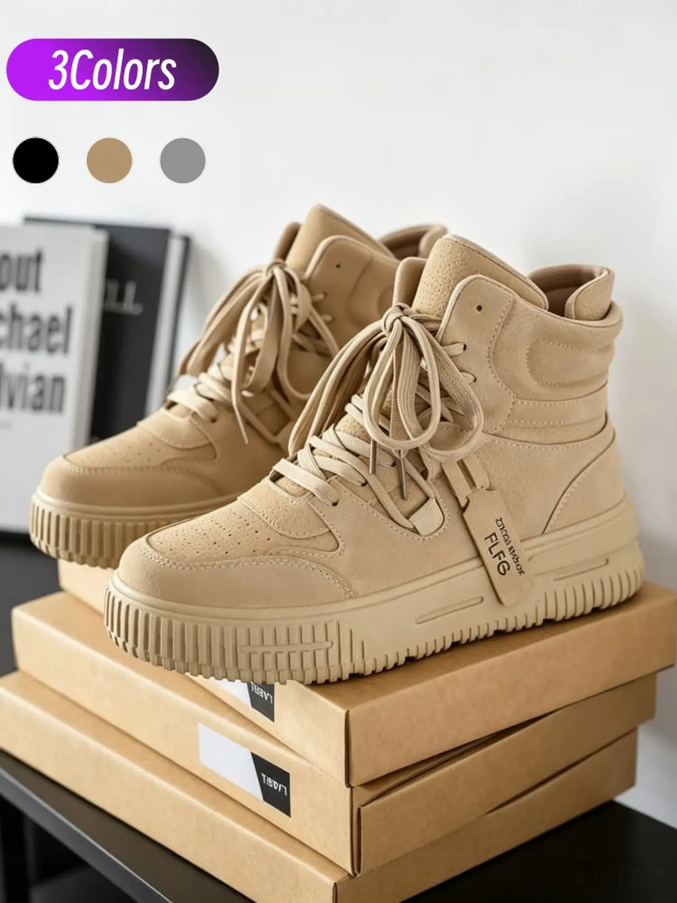 Men Functional Workwear High Top Sneakers Chunky Height Increase Non Slip Wear Resistant For Commute Street Outfit