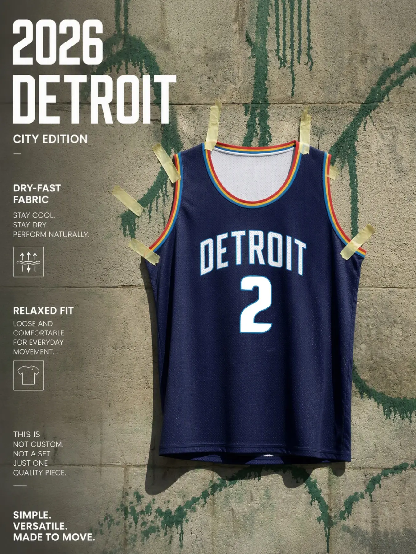 Men's Detroit Letter Print Sleeveless Basketball Jersey, Mesh Vest, Rainbow Trim, Sporty Slim-Fit, Streetwear, Training, Casual
