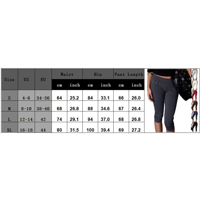 Women’s Low Rise Capri Pants Fold Over Waistband GrommetFit Cropped Pants Trousers