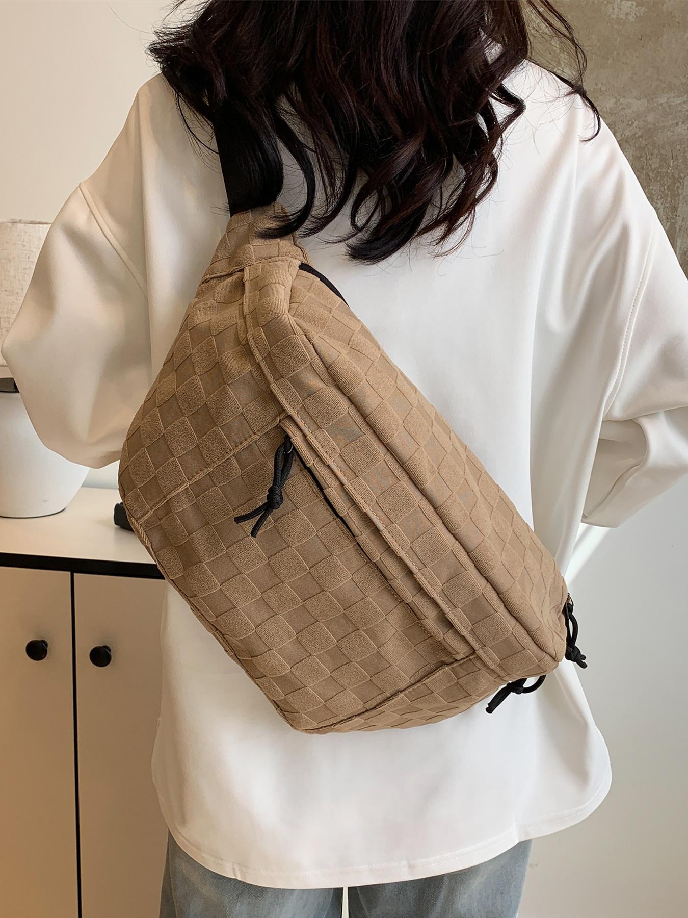 Women's Fashionable Large Capacity Embossed Textured Zipper Belt Bag, Casual Commuter Versatile Plain Fanny Packs, Simple All-match Bum Bag