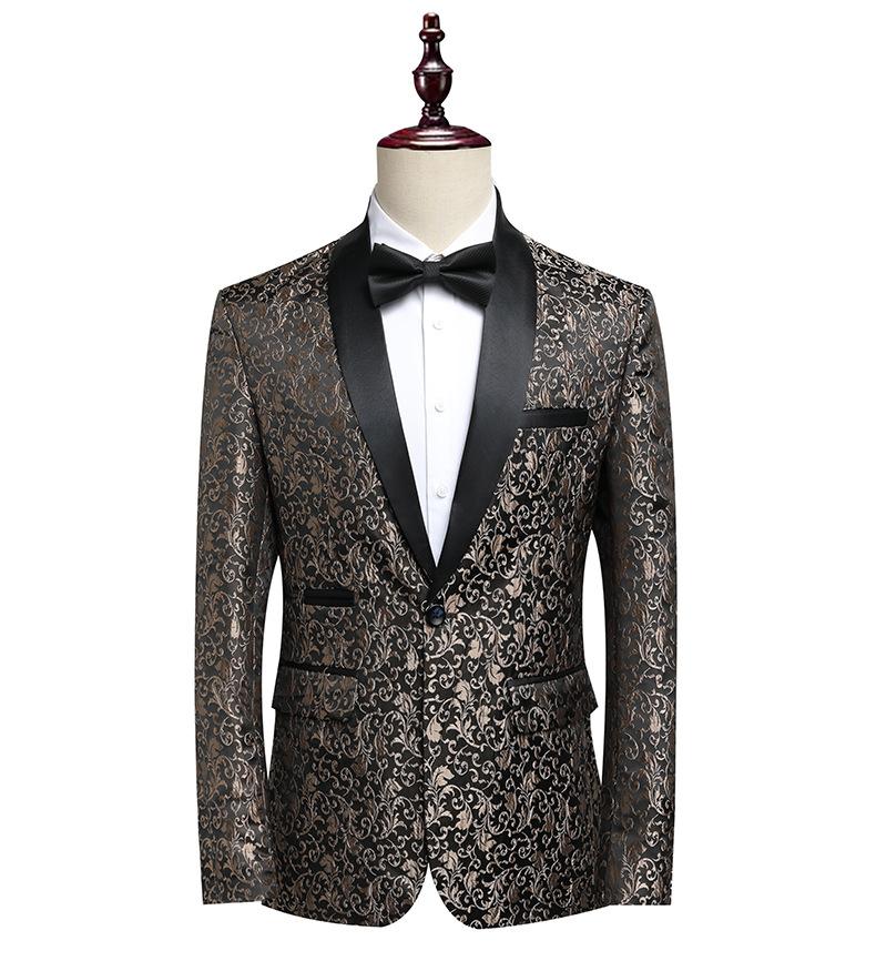 Men's Slim Fit Jacquard Shawl Lapel Suit  Korean Style Business Formal Blazer, Center Vent, Four Seasons Wear