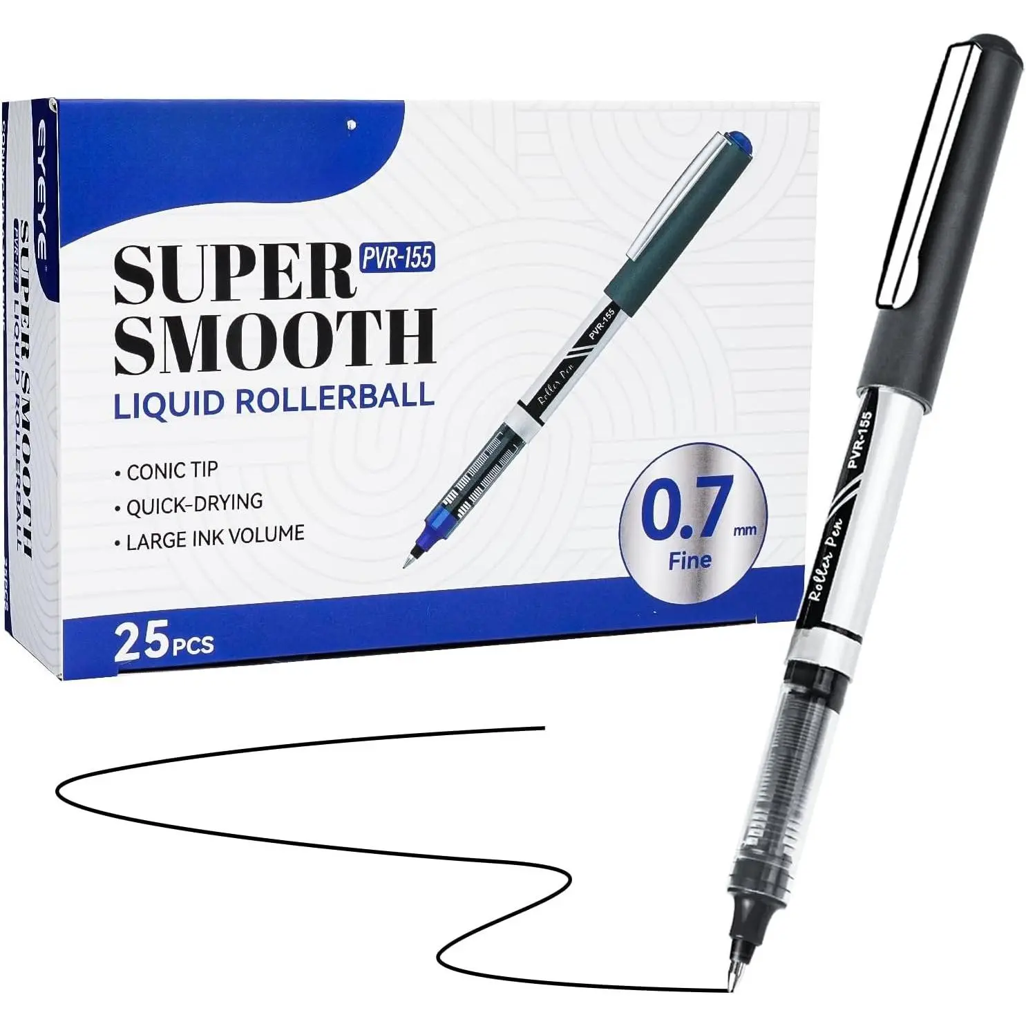 0.7mm Black Roller Ball Pens 25 Pack, Medium Point Rollerball Pen Quick Dry, Liquid Ink Pens Fine Point Smooth Writing Pens for Journaling, Note Taking, Office and School Supplies
