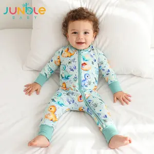 Junblebaby Bamboo Romper Baby Boy Clothes Bamboo Onesies with 2-Way Zipper Long Sleeve Romper Baby Sleepers for Boy 6-24M Baby Baby And Girl Clothes Dinosaurs Print