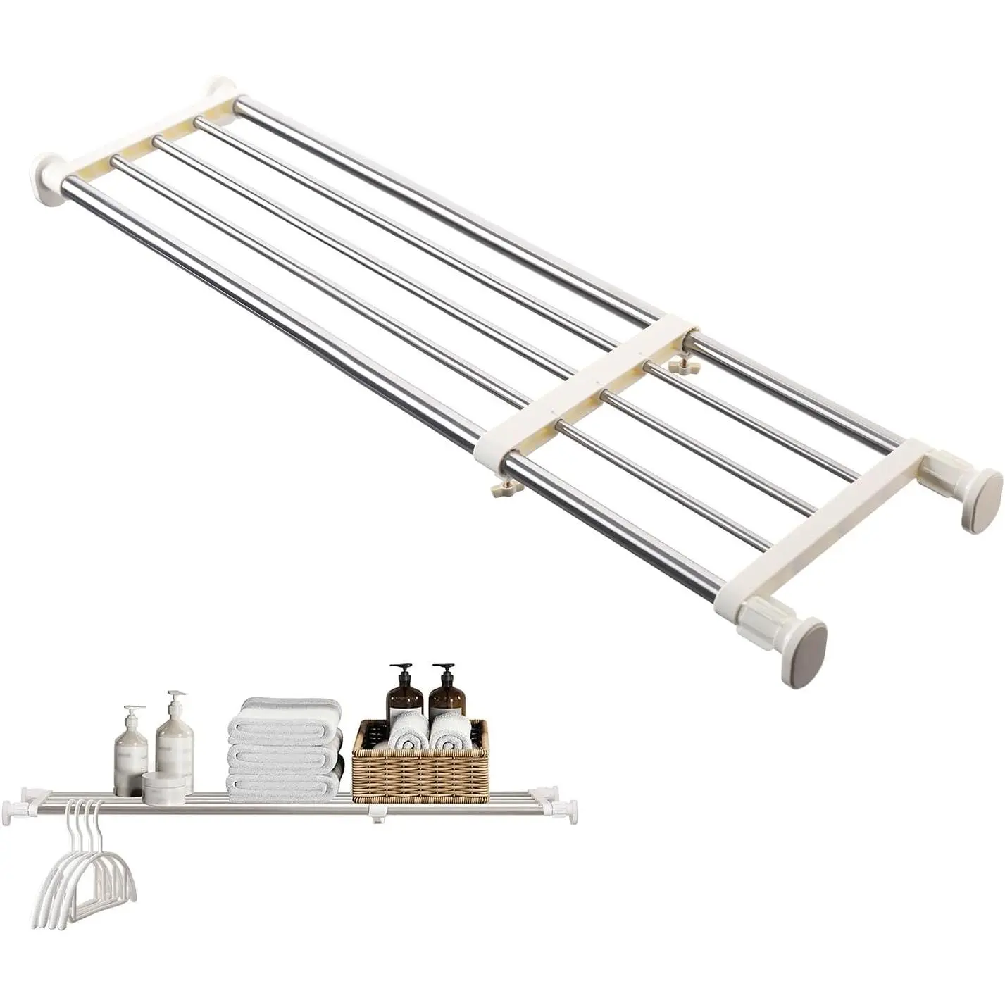Adjustable Closet Rod 33-46" Tension Shelf Wardrobe Organizer | Space Saving Clothes Divider, Expandable Storage Rack ,No Drilling Installation, , Heavy Duty Closet Shelf
