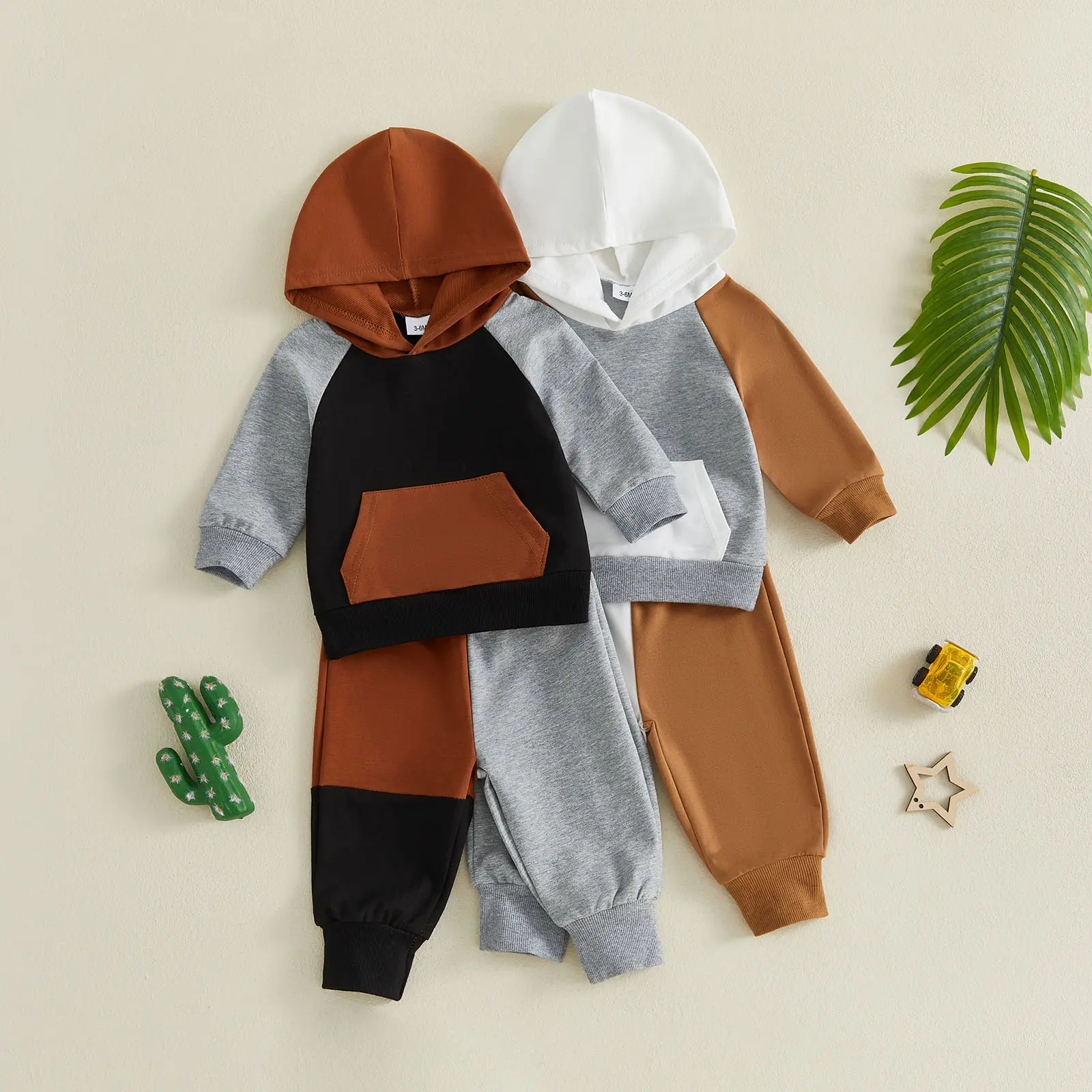 Toddler Baby Little Boys Color Block Tracksuit Soft Lightweight Hoodie Top Elastic Waist Sweatpants Outfit Fall Winter 3M-3T
