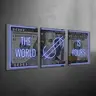 3Pcs Wooden Framed Modern $100 Bill Wall Art, "The World Is Yours" Quote Canvas Posters, Ready To Hang, Inspirational Artwork Wall Painting For Gift, Wall Decor for Bedroom, Living Room, Office, Home And Dormitory Decoration