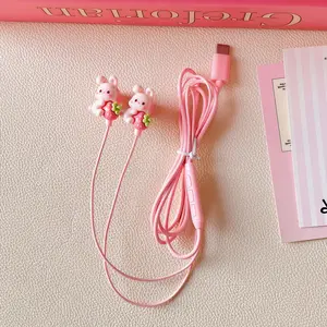 Type-C Plug Cartoon Wired Headset with Cute Additions, Semi-In-Ear Pink Headphones Built-In Microphone And Volume Control, Stereo HD Sound Quality, 5 Styles Optional, Suitable for Music, Student, Cell Phone Headphones