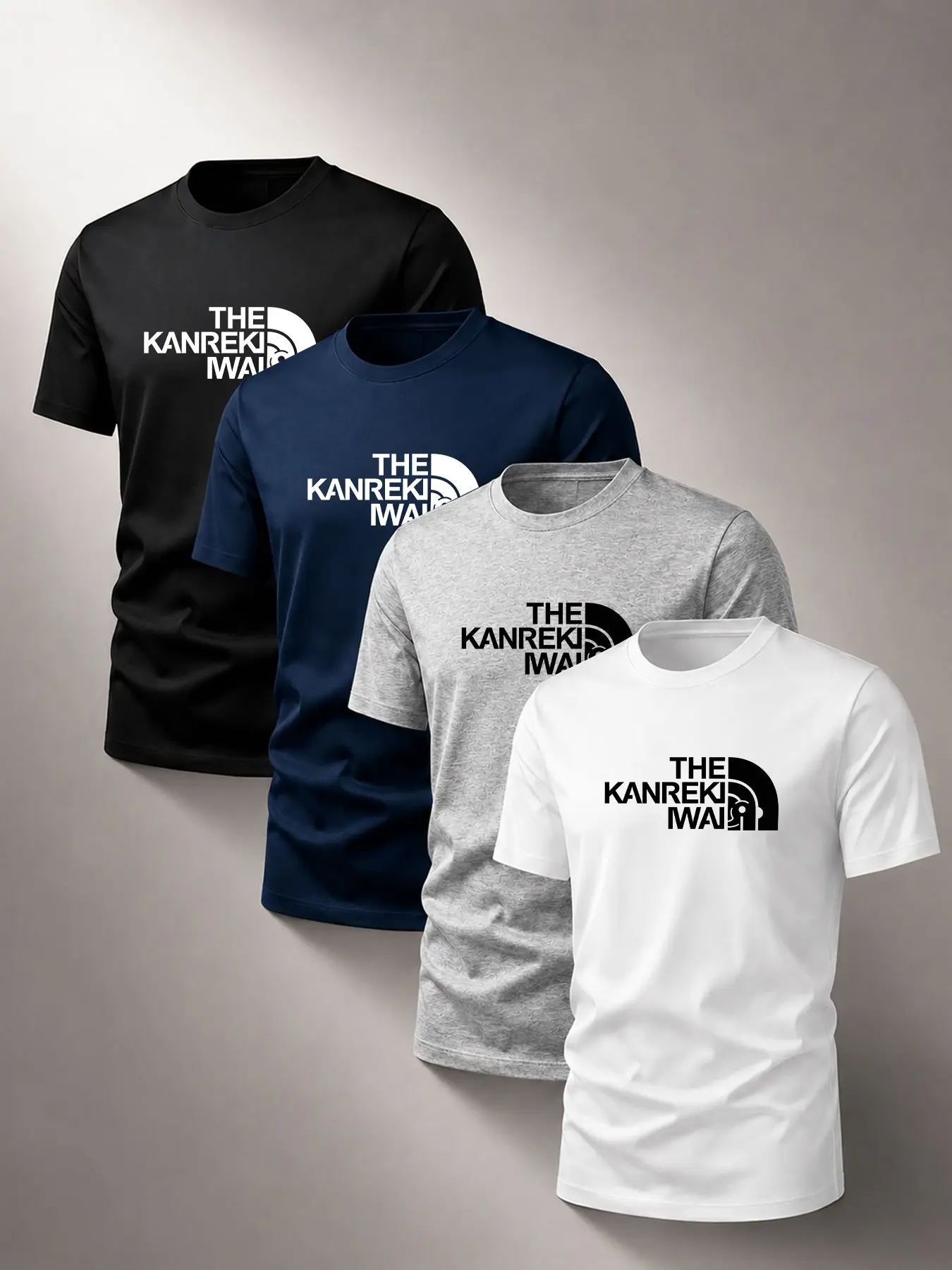 4-Pack Men's Round Neck Casual Sports T-Shirts, Ideal for Gym, Running, Outdoor Activities, Fun Logo Print, Soft and Breathable, Unisex