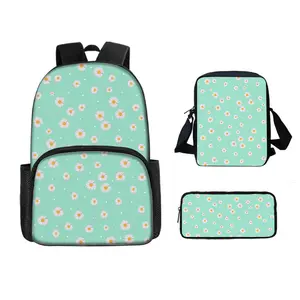 Kids Daisy Backpack Set 3PCS, Large Capacity School Bookbag with Crossbody Bag and Pencil Case, Casual Backpack for Girls Boys